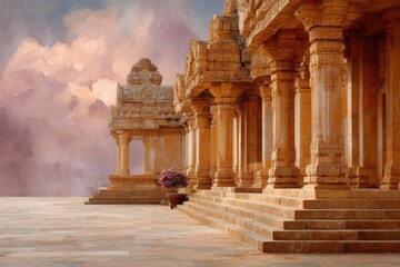 Skyscraper Day Heritage Temple Premium Detailed Carvings and Monumental Architecture for Cultural Summer Marketing and Modern Festival Campaigns