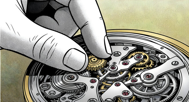Hand adjusting watch mechanism illustration