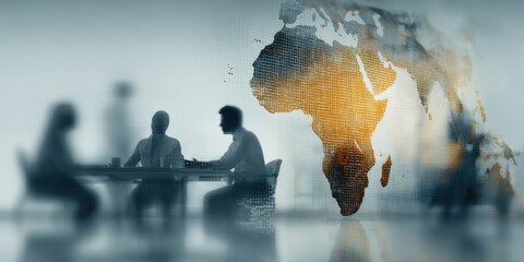 Global business network concept, showing world map overlay with international team, meeting for partnership and strategy