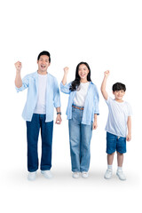 Obraz premium A Asian family stands together with joyful expressions on png background