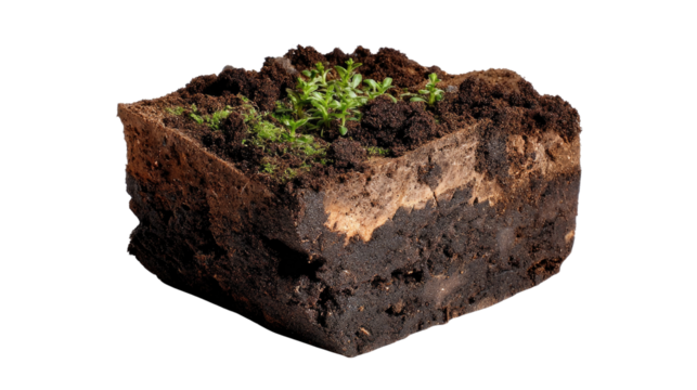 Soil Cross-Section: A detailed cross-section of rich, dark soil reveals the complex layers of earth, life, and growth. An intriguing glimpse into the building blocks of life itself.