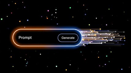 Futuristic neon button with prompt and generate labels, featuring glowing lights and motion effects, ideal for technology and ai interface designs