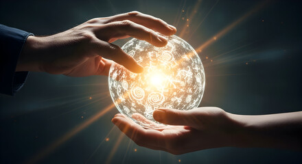 Hands holding glowing sphere