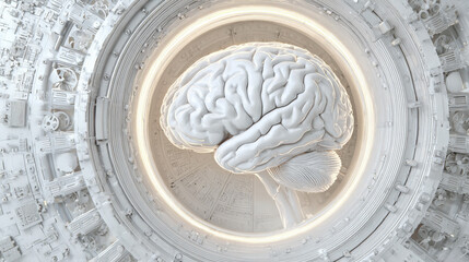 3D vault door with AI brain relief carving luminous outline security tech fusion illustration concept scene visual for commercial design use high detail quality stock image illustration concept scene 