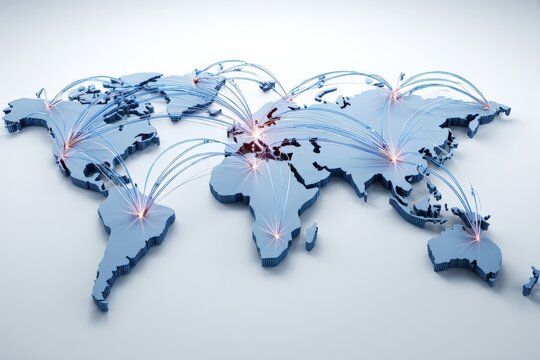 Global Network Concept: World Map with Connection Lines Representing International Business and Communications - Powered by Adobe