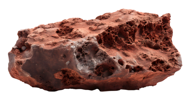 Mars surface chunk with realistic dusty texture, red rocks, isolated on white