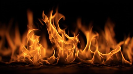 Burning Flames with Intense Heat Energy and Fiery Textures on a Black Background