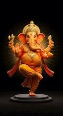 Obraz premium Dancing ganesha, the hindu god of wisdom and remover of obstacles, depicted as a divine sculpture