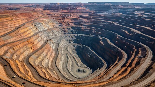 Spectacular aerial view of the Super Pit gold mine showing its massive scale and layered terraces