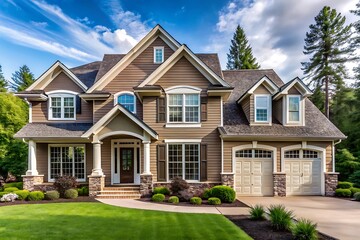 Obraz premium Large house with a white roof and a brown exterior