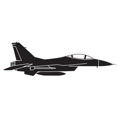 Black and white silhouette vector of fighter jet on white background