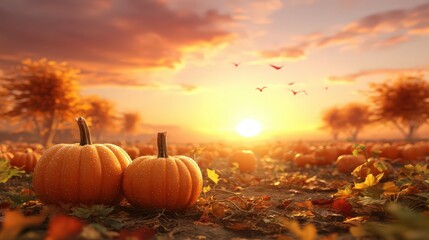 Glittering Pumpkins At Autumn Sunrise