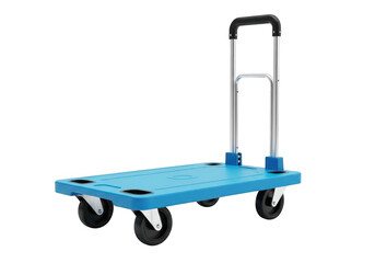 Blue folding hand truck with wheels isolated on transparent background