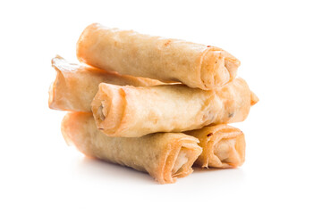 Fried spring rolls isolated on white background.