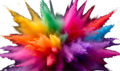 Vibrant Rainbow Powder Explosion; Energetic, Festive, Abstract Art; White Background
