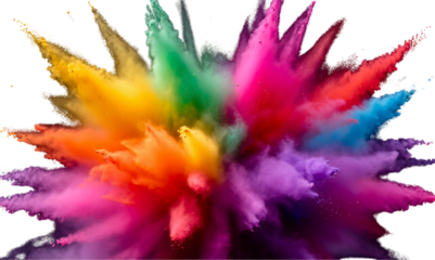 Vibrant Rainbow Powder Explosion; Energetic, Festive, Abstract Art; White Background