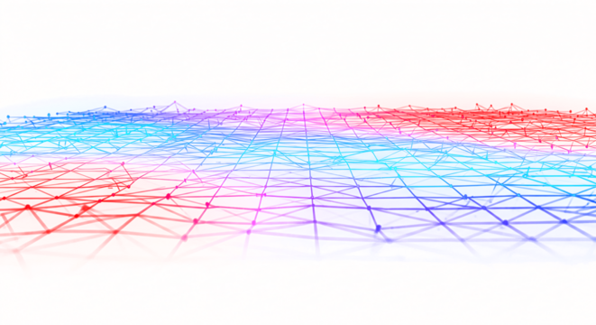 Colorful Abstract Network of Interconnected Points and Lines.