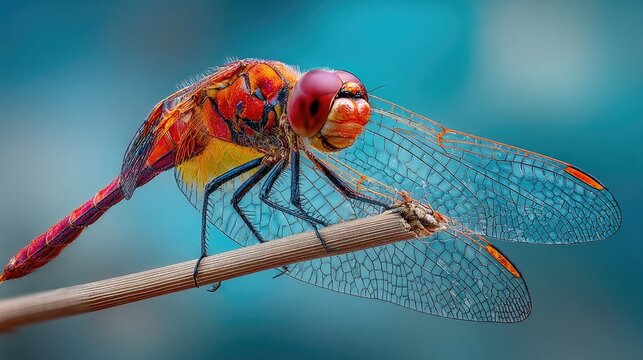 Vibrant dragonfly perched on a twig - Powered by Adobe