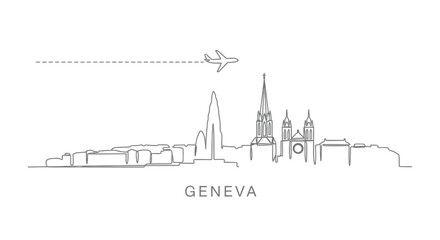 Geneva Skyline Plane with Travel White Background.