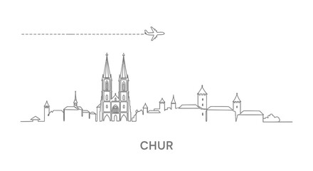 Obraz premium Chur Skyline Vector Swiss Travel Illustration.