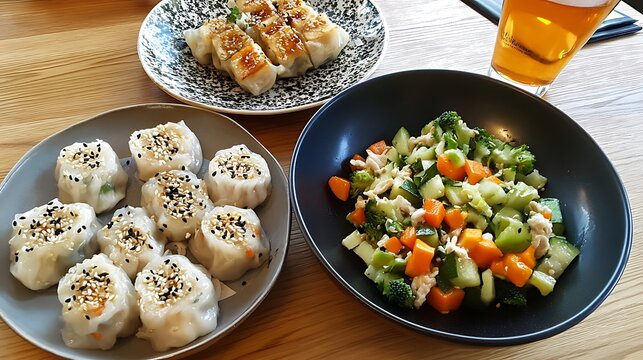 Dog chicken vegetable salad and soma shumai