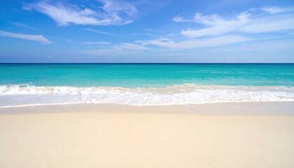 Obraz premium Serene tropical beach scene with turquoise water and white sand.
