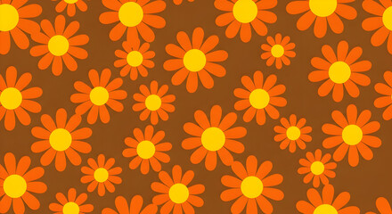 Orange and yellow flower pattern on brown background