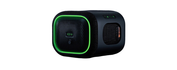 Fototapeta premium Square portable speaker with green light ring