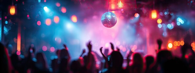 Obraz premium Blurry night club scene with vibrant lights