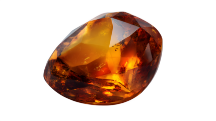 Polished topaz gemstone with amber glow, photorealistic, isolated on transparent background
