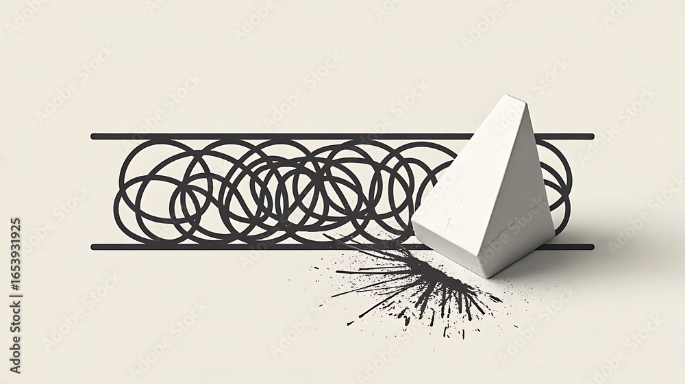 Wall mural Abstract pyramid breaking messy line pattern on minimal background
