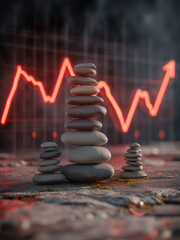 Obraz premium Balance stack rising stone form conceptual bar chart background.