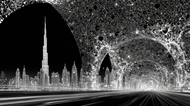 Fototapeta Abstract cityscape, futuristic tunnel