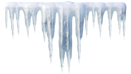 Frozen icicles hanging down isolated on a transparent background winter cold