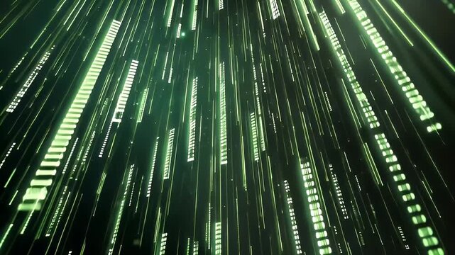 Abstract Digital Green Binary Code Matrix Rain Animation Background With Data Stream Cyber Technology Design Perfect For Futuristic Visuals