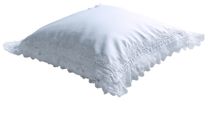 Elegant White Square Pillow with Intricate Lace Trim and Soft Fabric Texture.