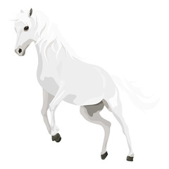 White horse png sticker, animal galloping illustration, transparent background