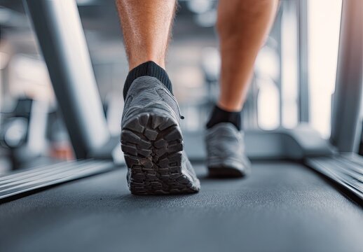 Close-up of person's feet on treadmill