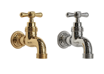 Two garden taps, gold and chrome