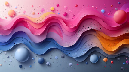 Colorful 3D Abstract Waves with Floating Spheres in Modern Design