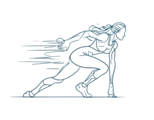 Abstract Human Figure Leaning Forward with Motion Streaks, Acceleration Outline Icon, Stylized Composition