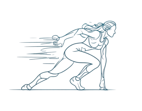 Abstract Human Figure Leaning Forward with Motion Streaks, Acceleration Outline Icon, Stylized Composition