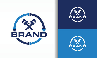 Plumbing Services Logo Crossed Wrench With Pipe Circle