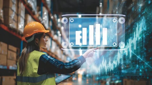 Warehouse worker analyzing data with tablet - Powered by Adobe