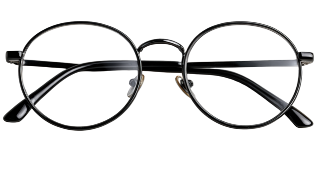 Stylish Round-Framed Eyeglasses with Sleek Metal and Black Temples.