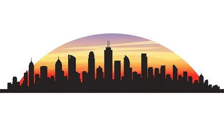 Fototapeta premium A city skyline silhouette against a colorful sunset, a beautiful urban landscape