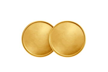 Two gold circular discs, closely spaced,  seemingly metallic,  with a textured surface