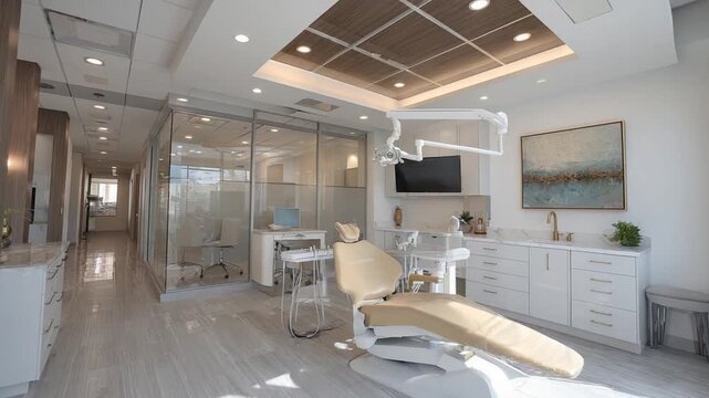 Modern dental office interior with examination chair
