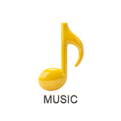 Yellow music note isolated on transparent background, a symbol of melody and harmony