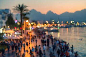 Blurred evening seaside promenade